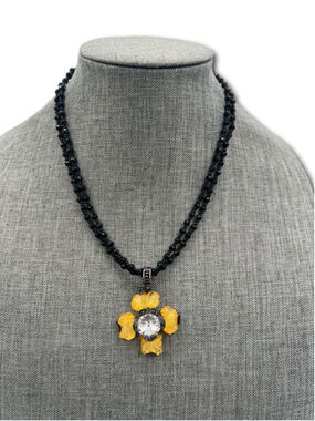 Cristina Sabatini Tesoro Necklace Black Beaded Four Pedal Pendant Amber Glass